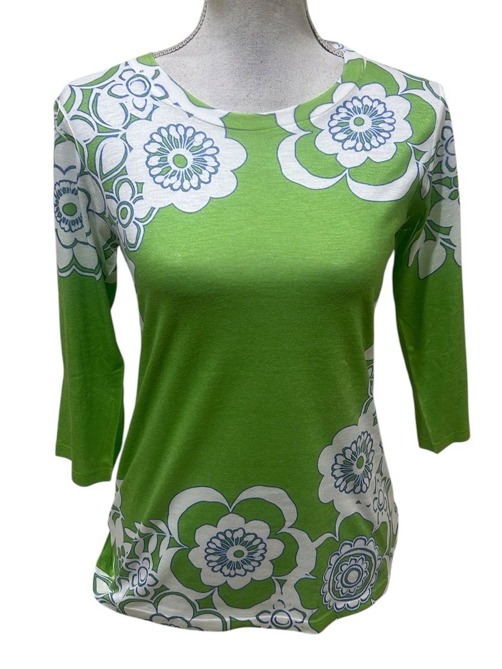 Whimsy Rose Green Floral Scoop Neck 3/4 Sleeve Top premium dye USA made small